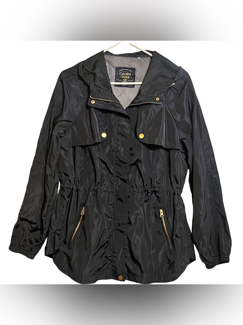CAVALINI Navy Blue Hooded Raincoat Jacket Polyester Lightweight Women’s XL